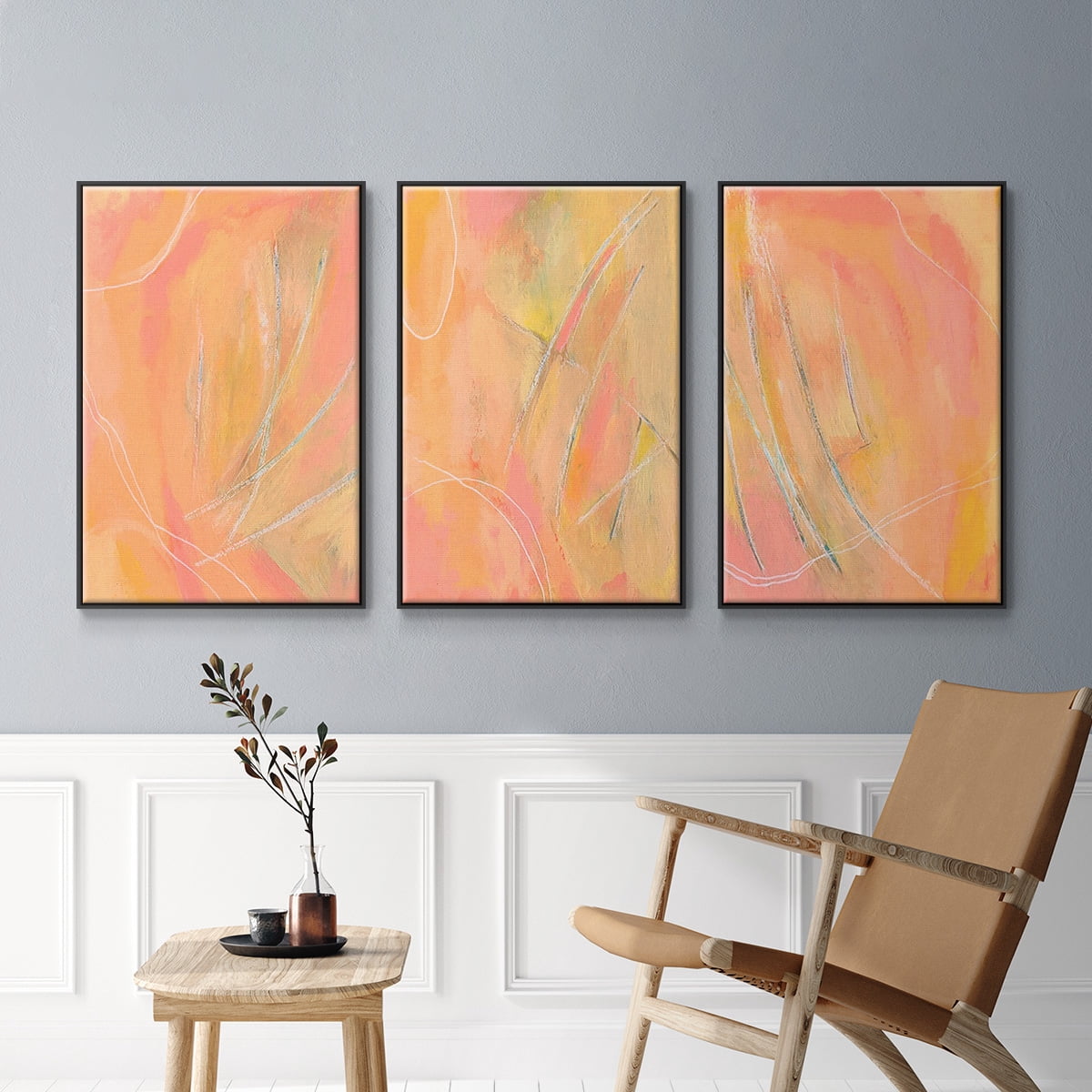 Peach Bliss I - Framed Premium Gallery Wrapped Canvas L Frame 3 Piece Set - Ready to Hang