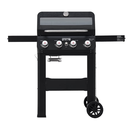 Monument Grills 4-Burner Liquid Propane Gas Grill, 38,000 BTU Stainless Steel Outdoor Barbecue Grill, Clearview Lid, Foldable Side Shelf, Easy Cleanup, M420MF