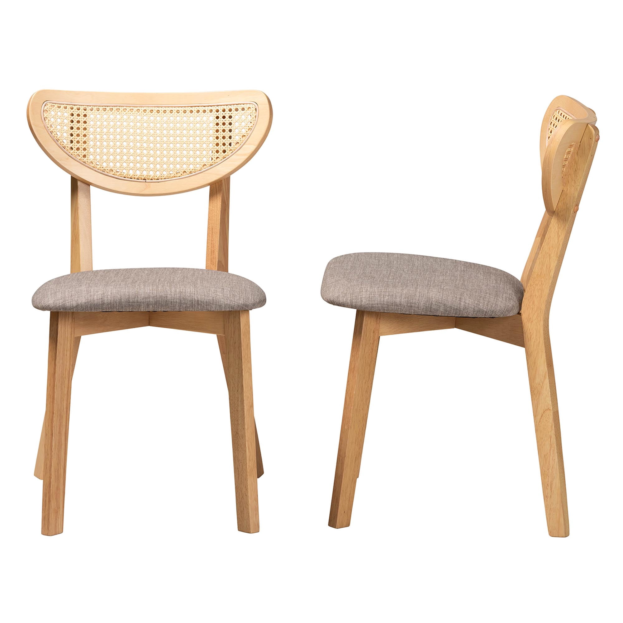 Baxton Studio Dannell Mid-Century Modern Grey Fabric and Natural Oak Finished Wood 2-Piece Dining Chair Set