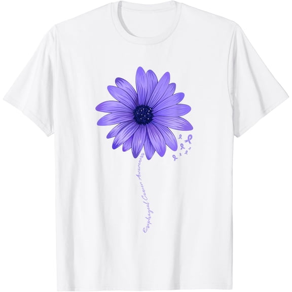 Esophageal Cancer Awareness Sunflower Periwinkle ribbon T-Shirt