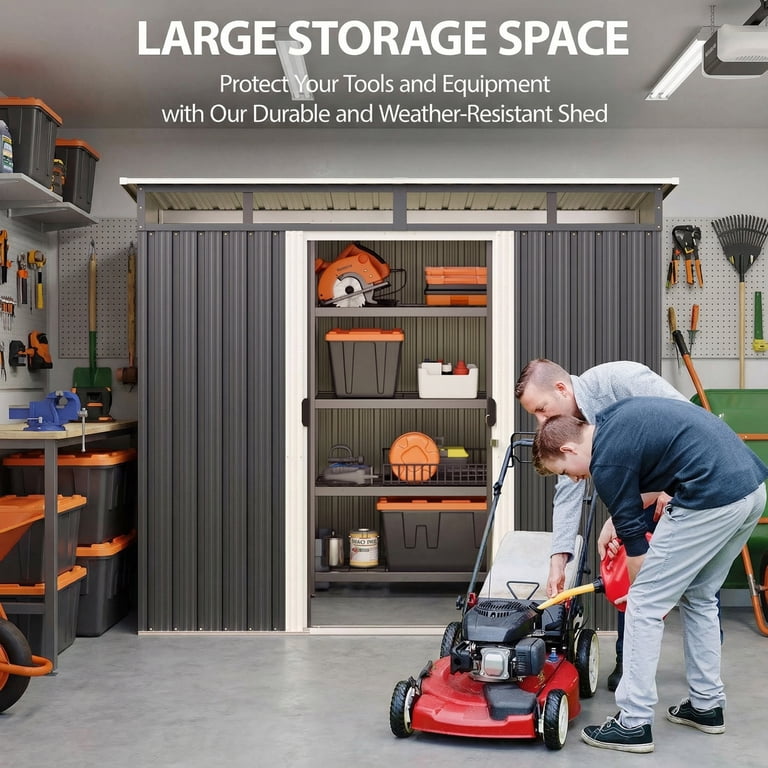 8x6 ft Outdoor Storage Shed with Double Lockable Doors - Weather