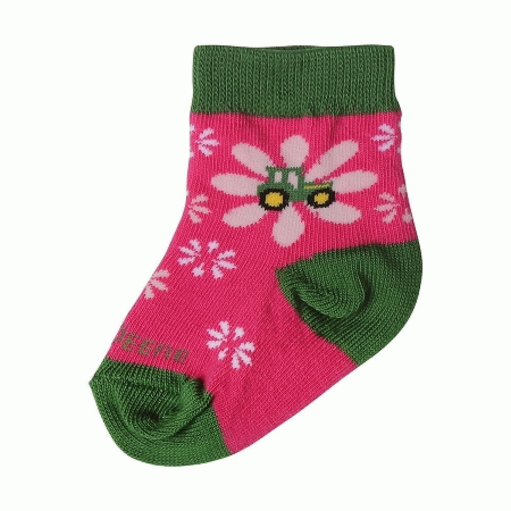 John Deere Infant/Toddler Girls Pink Flower Socks Tractor 1224 Months (1224 Months)