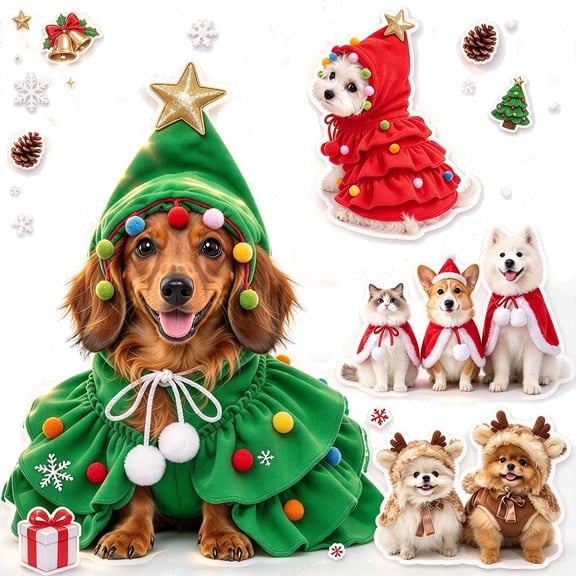 Dog Christmas Outfit, Christmas Tree Cape Costume with Star Accent, Adjustable Soft Pet Clothes for Holiday Photos Parties, Green, S _ for Pets 3–5 lbs