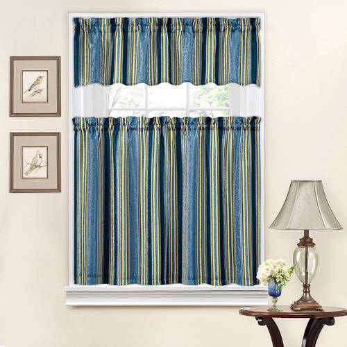 Traditions by Waverly Stripe Ensemble Kitchen Curtain and Valance Set