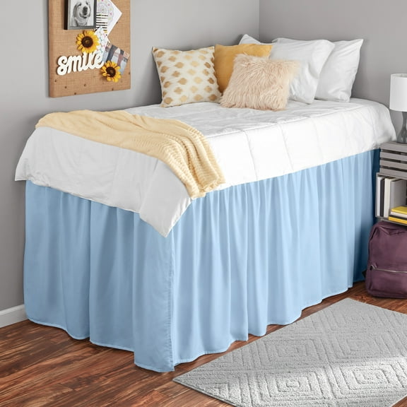 College Dorm Dust Ruffled Bed Skirt-Extra Long Extended Dorm Room Bed Skirt |100% Egyptian Cotton, 400-Thread Count| 48-Inch Drop| Extra Long Dorm Room Bed Skirt - [Light Blue, Twin XL/48 Drop]