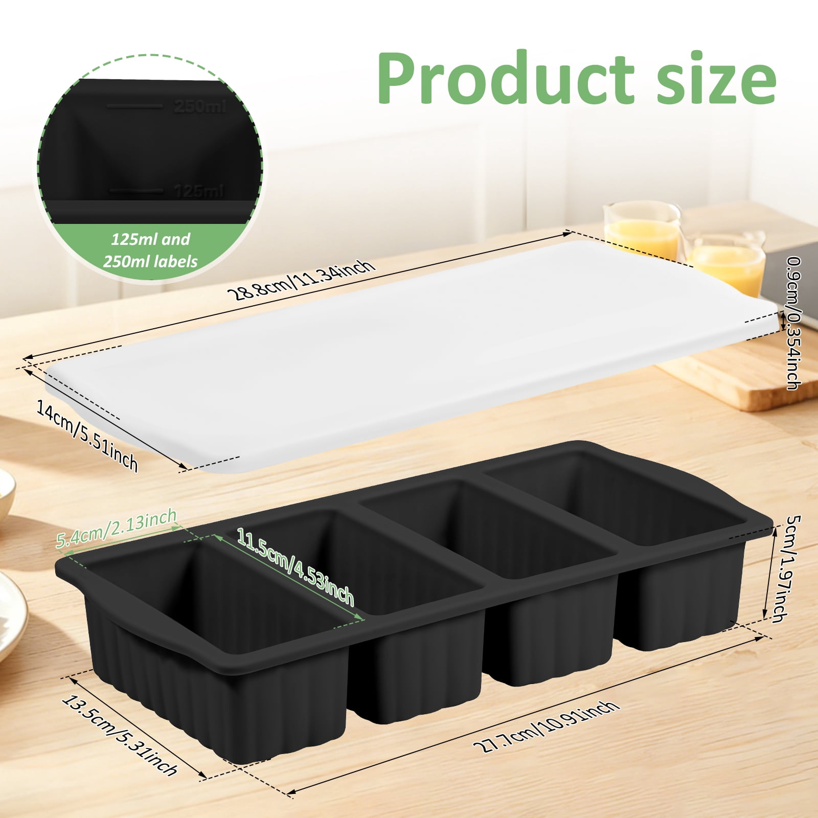 FYJUCPA Silicone Freezer Tray with Lid, 2Pcs Soup Freezer Container Mold Ice Cube Tray Set, Portion Control Meal Prep Oven Dishwasher Safe