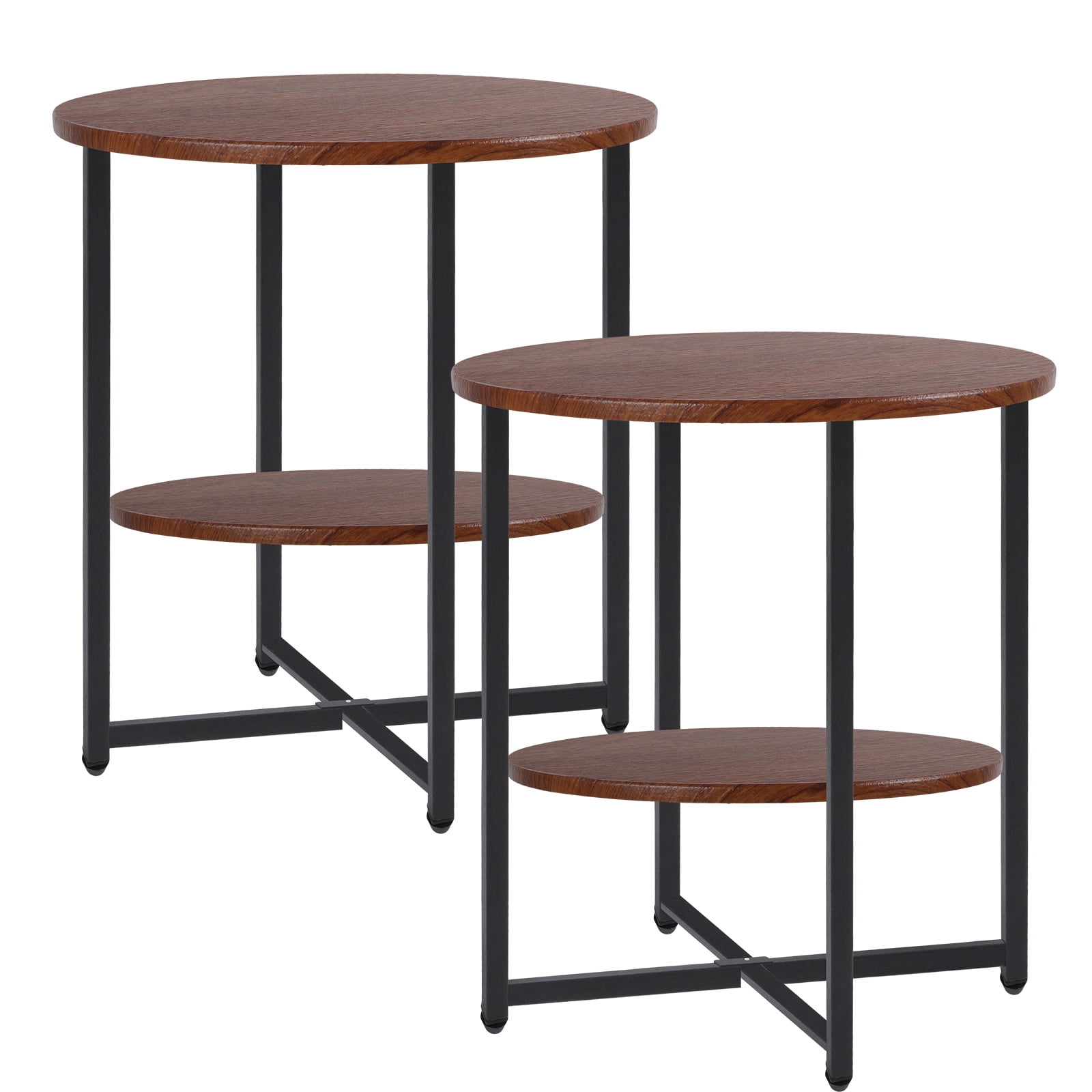 15.7 Inch Round Side Table 2 Tier Wooden End Table with Storage Shelf