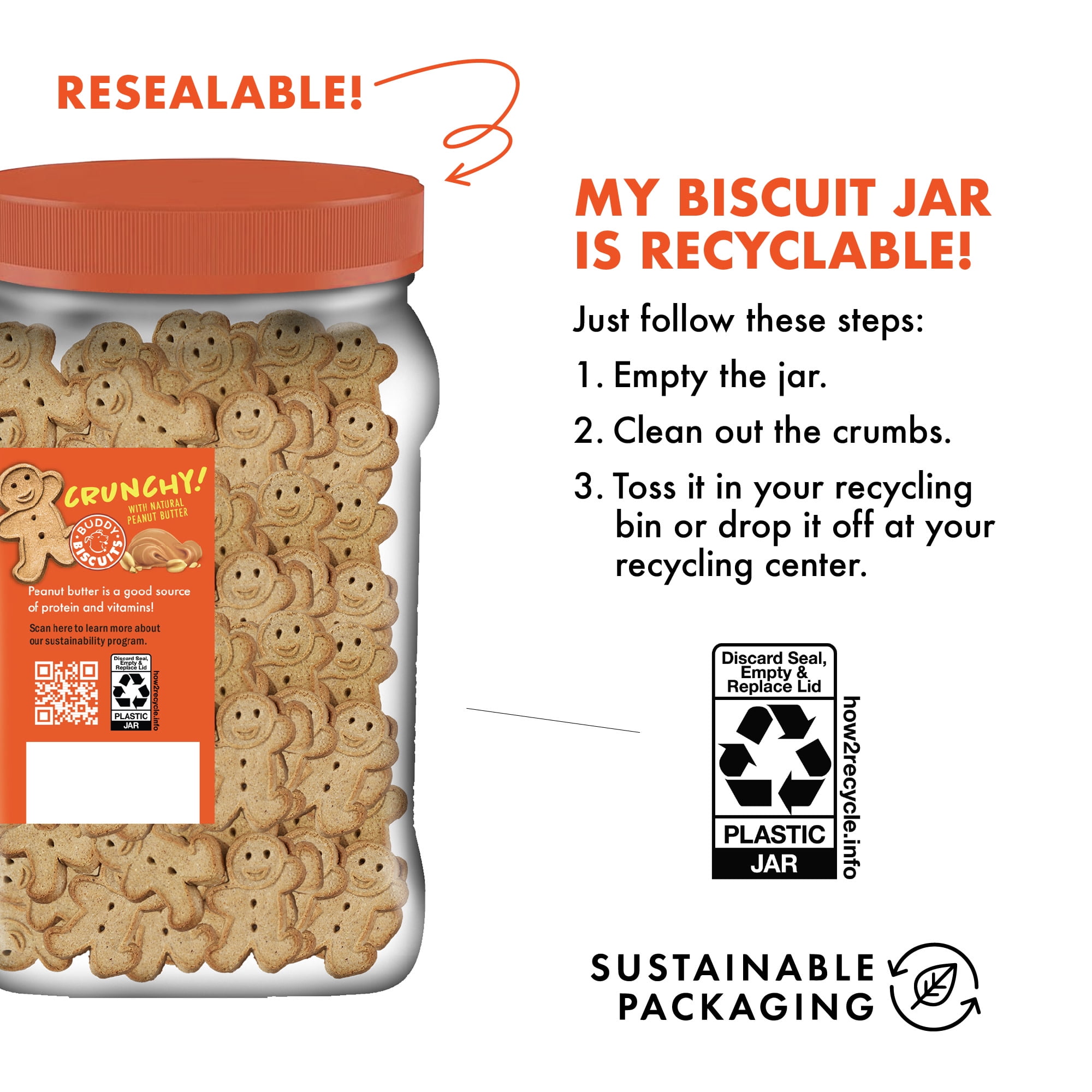 Buddy Biscuits Crunchy Medium Dog Treats, Peanut Butter, 20 oz. Jar