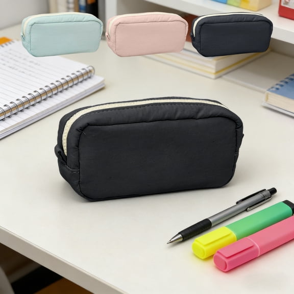 Ouuluon Pencil Case, Large Capacity Portable Pencil Pouch, 8x4x2in Black Lightweight Pencil Bag for Student Office