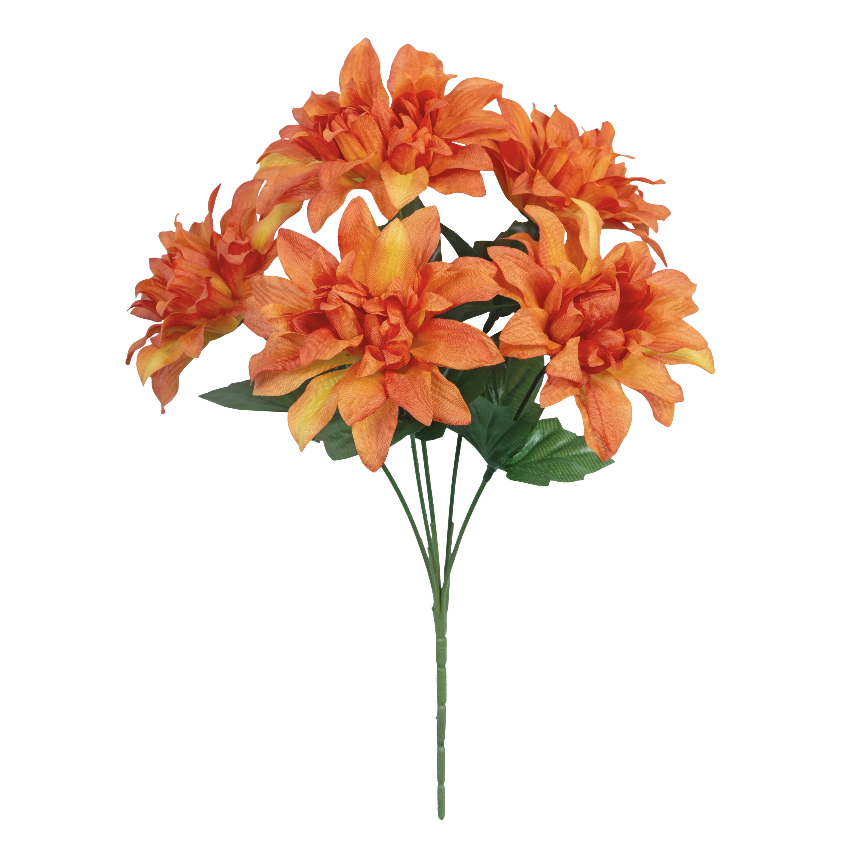 (4 pack) 13-inch Artificial Silk Orange Dahlia Flower Pick, 5 flower heads, for Indoor Use, by Mainstays