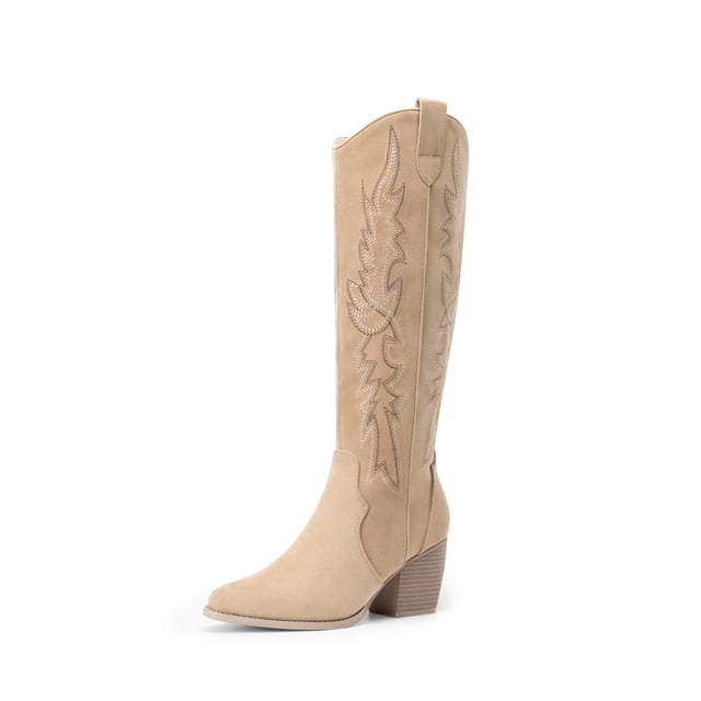 DREAM PAIRS Botas Vaqueras para Mujer Hasta Las Rodilla, Cowboy Boots Mujer Con Tacón