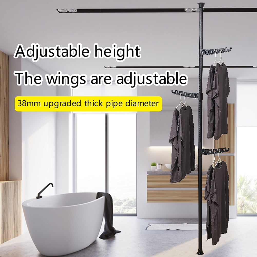 Kadyn Adjustable Laundry Pole, Standing Clothes DIY Floor to Ceiling Tension Rod Storage Organizer, Modern Adjustable Laundry Pole for Indoor, Balcony, Black