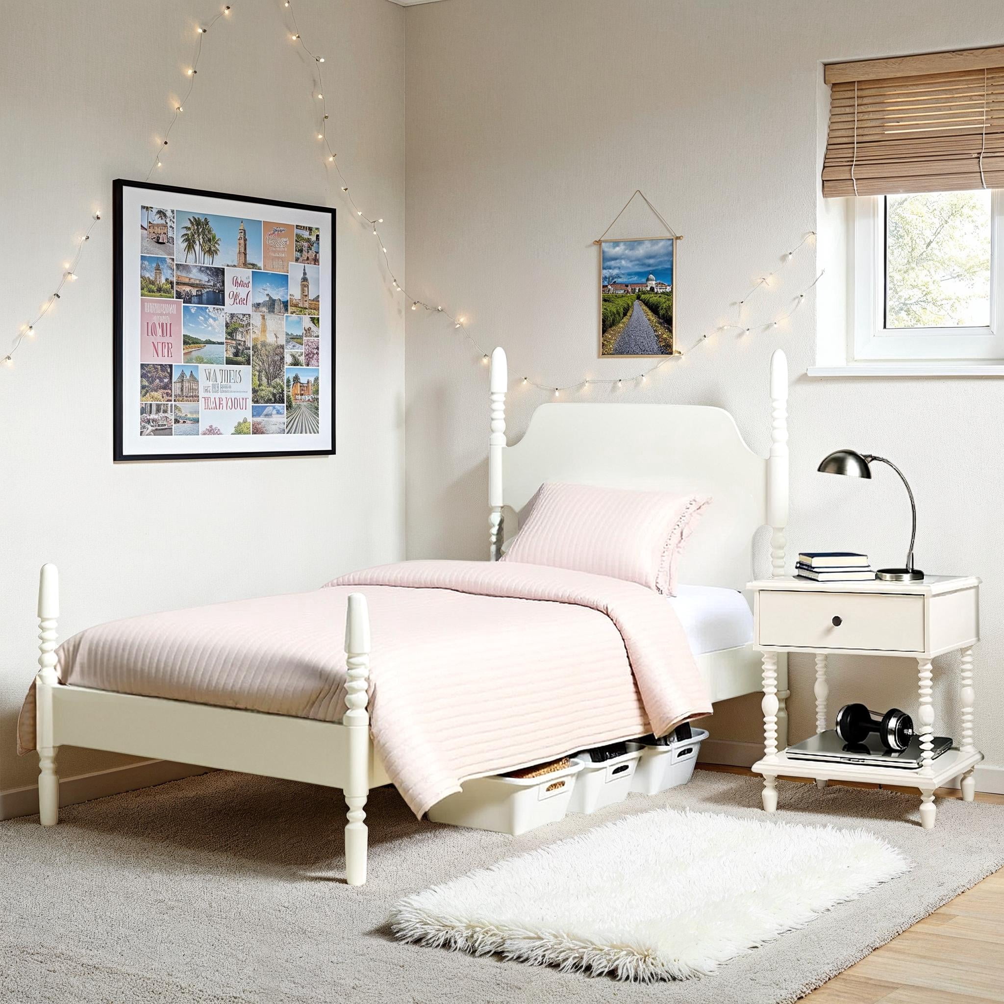 Walker Edison, Traditional Twin Bed, White, Solid Wood Vivienne