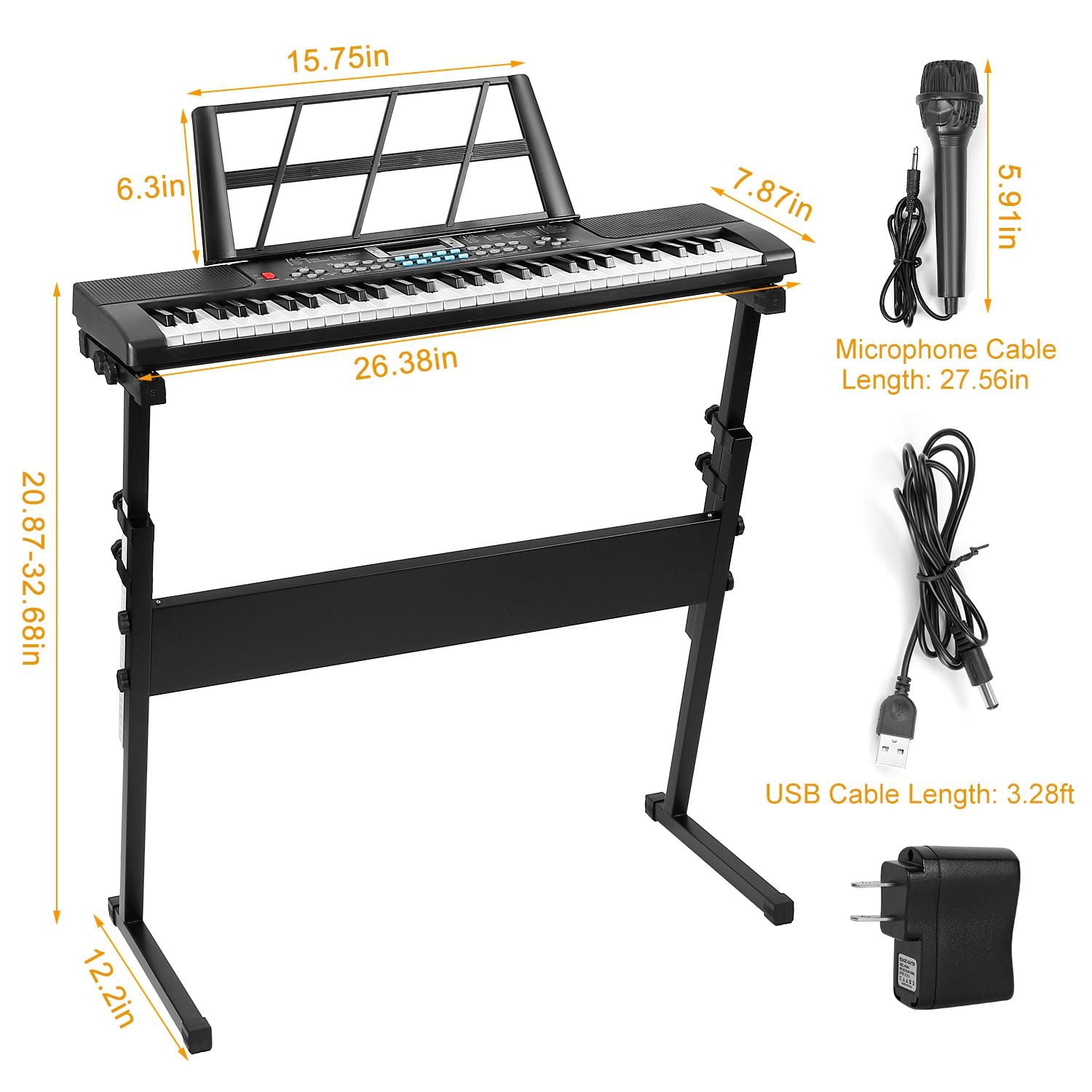 Multifunctional 61 Key Children's Piano Toy - Electronic Keyboard with 16 Tones, 8 Percussions, Volume Control & HD Display, Includes Stand Microphone for Early Music Education