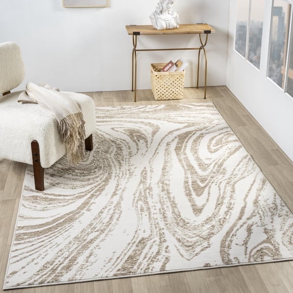 Luxe Weavers Modern Marble High Low Ivory 8x10 Indoor Area Rug Abstract Living Room Carpet