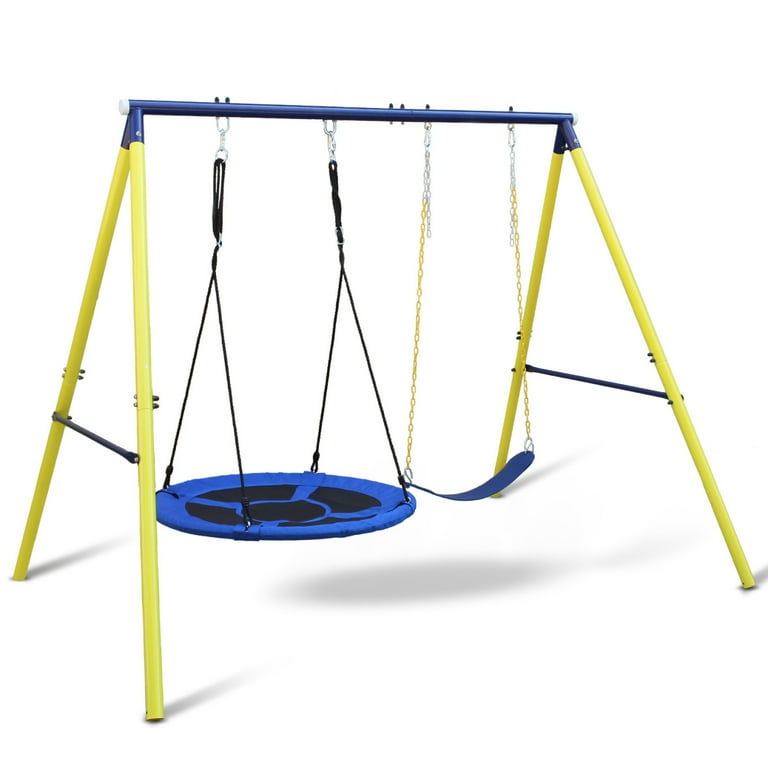 Indoor/Outdoor Metal Swing Set,Heavy-Duty Metal Playset For