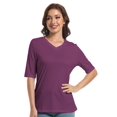 thumbnail image 5 of Women's Short Sleeve V Neck Casual Basic Solid Color Pullover Lightweight Soft Knit T-Shirt Tops, 5 of 5