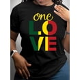 thumbnail image 1 of Camiseta colorida con estampado "One Love" - Cuello redondo informal, manga corta, lavable a máquina - Perfecta para primavera y verano., 1 of 8