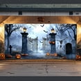 thumbnail image 4 of DAMAI Halloween Garage Door Decorations,13x5.9ft Creepy Cemetery Skeleton Dance Backdrop Halloween Garage Door Banner Cover Horror Night Forest Graveyard Background Spooky Party Decor, 4 of 6