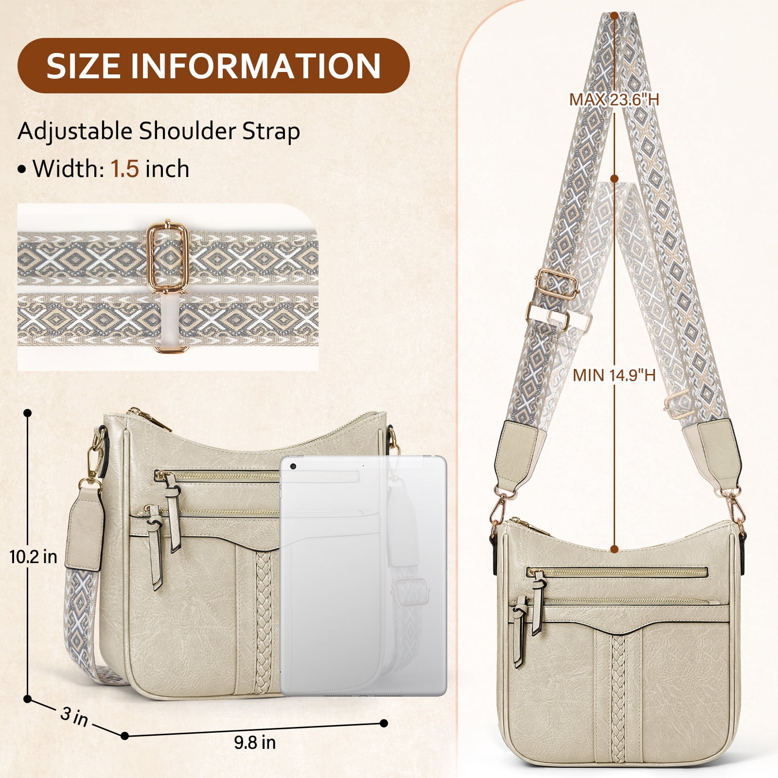 RAINSMORE Crossbody Bags for Women Leather Shoulder Handbags Trendy Crossbody Purses Soft Lightweight Travel Purse,Beige