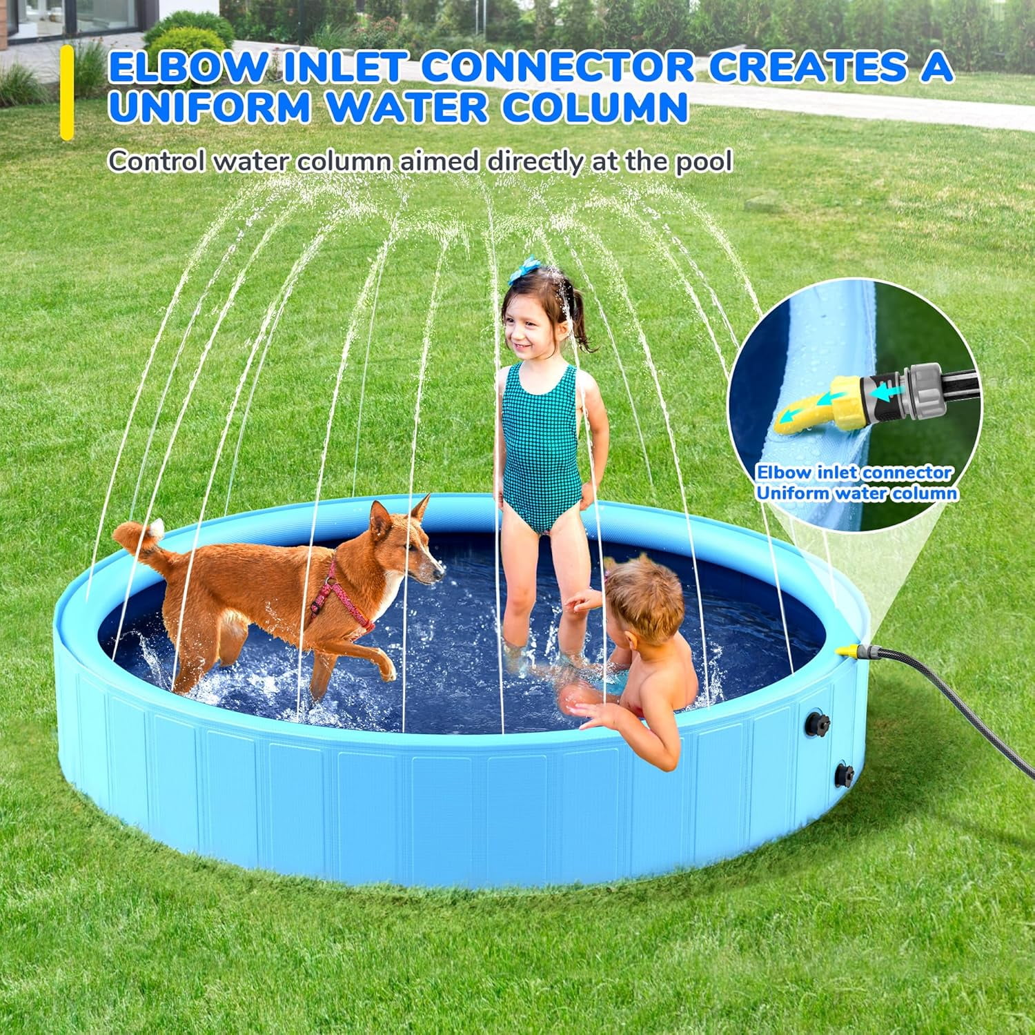 63'' Foldable Dog Pool, Sprinkler Pool for Kids, Non-Slip Heavy Duty Dogs Splash Pad for Small Dogs, Hard Plastic Kiddie Bathtubs for Backyard（2XL-162Gal）