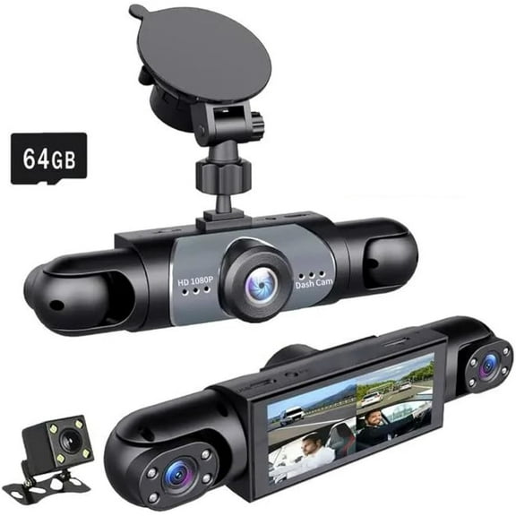 Sakeror Full View Car Dashcam System,4 Channel Dash Cam 4K Car Camera, 360° Front Rear Inside Recorder w/ 64GB Card, Night Vision,Taxi
