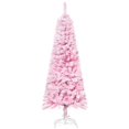 thumbnail image 1 of Pink 60" Snow-Flocked Pencil Christmas Tree | Auto Open, Slim Design for Living Room & Holiday Decor | Artificial Xmas Tree with Steel Base, 1 of 7