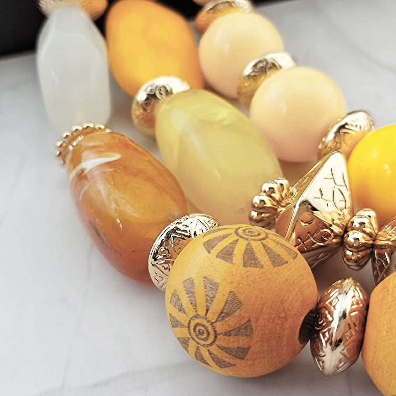 Bocar 3 Layer Chunky Statement Beaded Necklace and Earrings Set, Fashion Multi Layer Women Collar Necklace Jewelry Set (NK-10625-Amber Yellow Set)