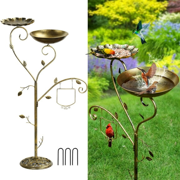 Metal Bird Bath,Bird Baths for Outdoors,Bird Bath for Outside,Vintage Freestanding Bird Bath and Bird Feeder for Garden Decor,3 Metal Stake