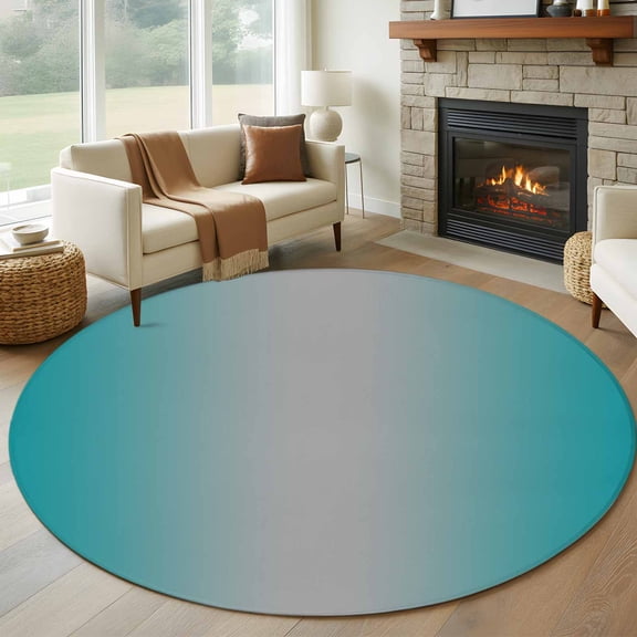 Teal Grey Ombre Round Area Rug 5 FT, Non Slip Bedroom Area Rug, Gradient Contemporary Abstract Art Washable Soft Circular Carpet Non-Shedding Floor Mat for Kitchen Dining Room Foyer Balcony Dorm