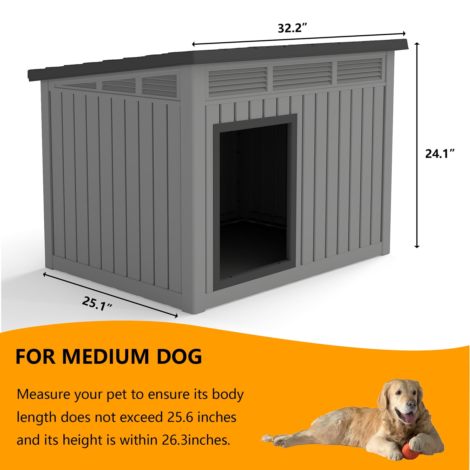 Dog House for Both Indoor and Outdoor with Weatherproof Roof Removable Floors for Medium to Large Dogs Interior Space (Black, Medium(32.2 * 25.12 * 24.13in)