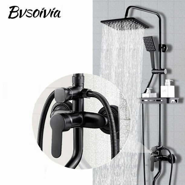 BVSOIVIA 3 IN 1 Bathroom Shower Faucet Rainfall Shower Set Matte Black Wall Mount Bathtub Shower ...