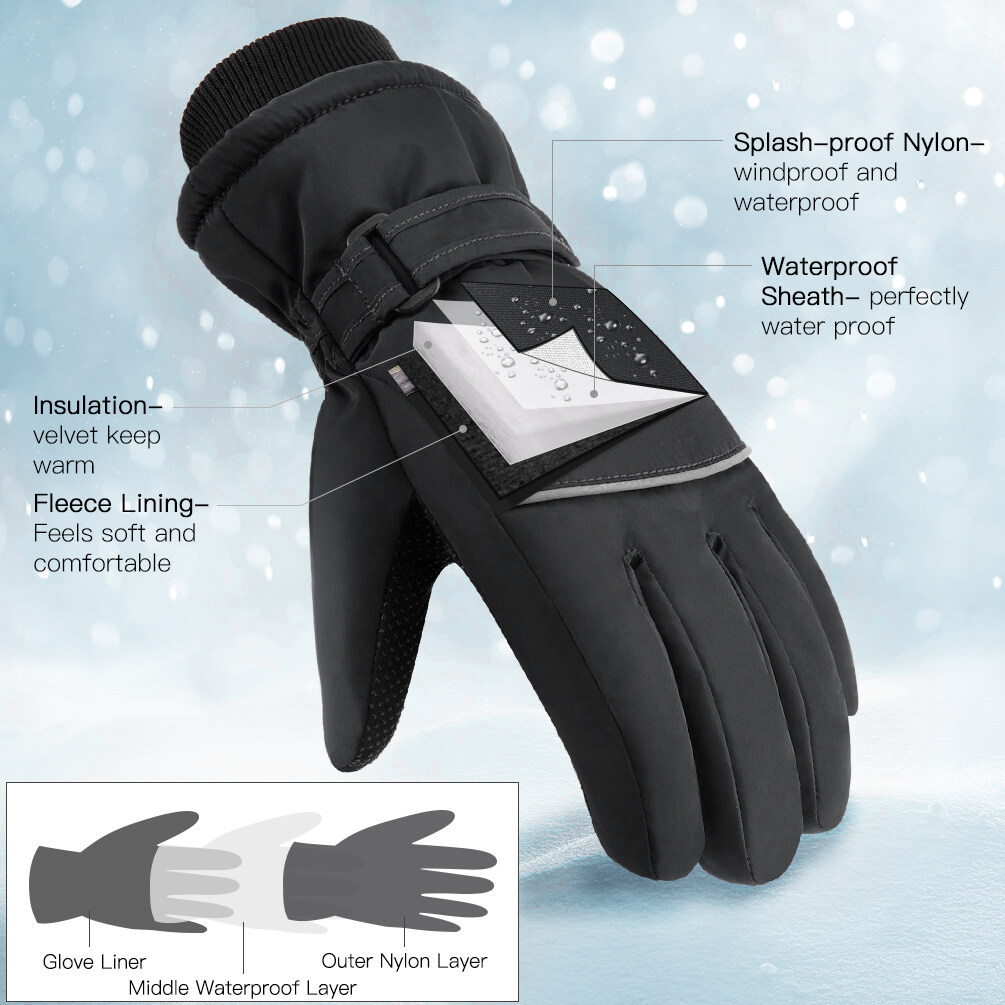 Vbiger Kids Waterproof Ski Gloves, Black photo 3