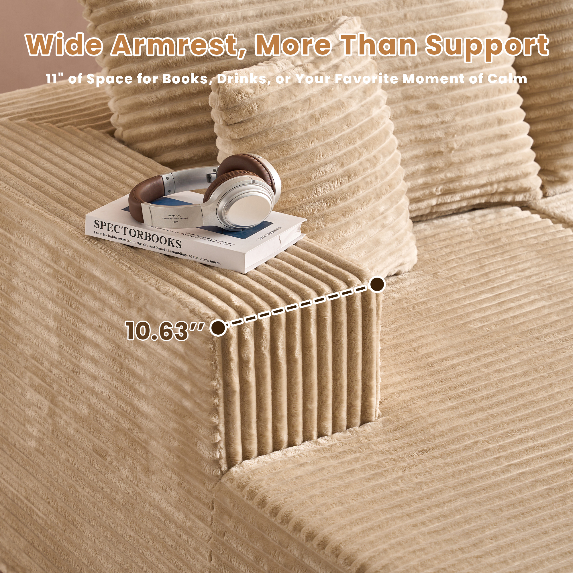 Toject 135" Modular Sectional Sofa, Cloud Modern Sleeper Couch with Chaise Lounge, No Assembly Required, U-shaped Plush Corduroy Sofa Couch for Living Room, Beige