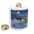 thumbnail image 2 of Christmas Piggy Bank, Wooden Rustic Log Cottage Scenery in the Winter Season Warm Moonlight, Ceramic Coin Bank Money Box for Cash Saving, 3.6" X 3.2", Blue White, by Ambesonne, 2 of 4