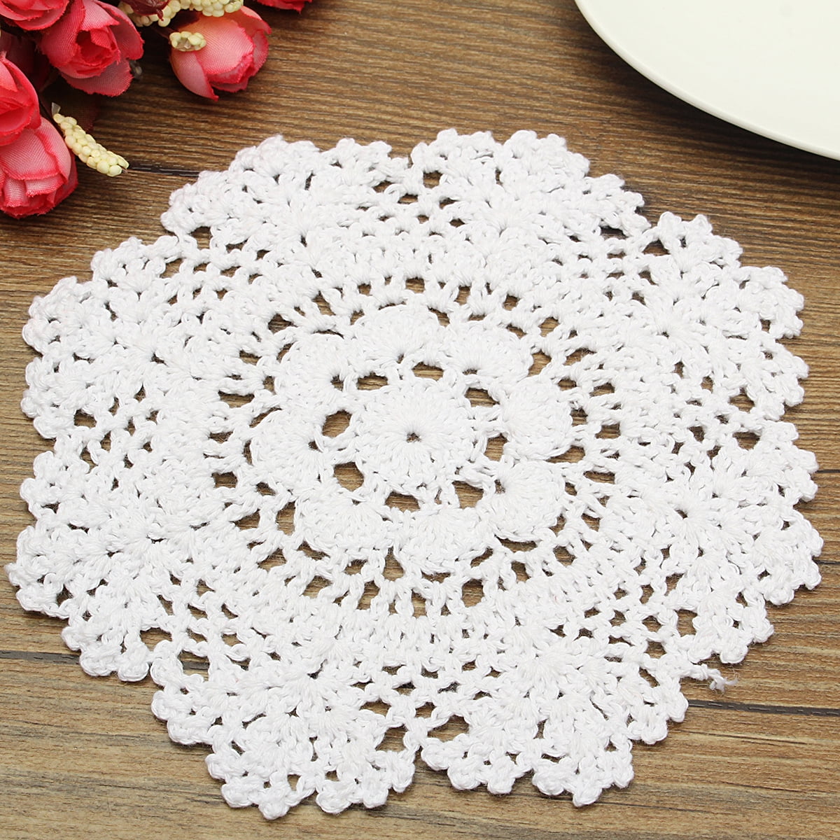 6.7'' Round Handmade Cotton Crochet Doilies,Ecru Round Crocheted Lace