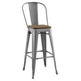 thumbnail image 1 of Industrial Country Cottage Farm Beach House Bar Pub and Dining Kitchen Bar Side Stool Chair, Metal Steel Wood, Silver, 1 of 5