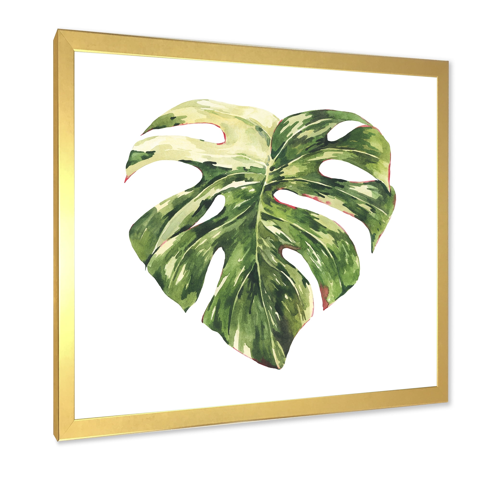 Designart 'Tropical Green Leaves On White In Summer Times III' Tropical Framed Art Print
