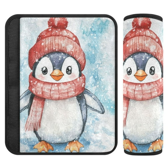 WOBOGO Red Scarf Penguin Pattern Seat Belt Cover 2 Piece Soft Comfort Driving Shoulder Pad Suitable for All Cars and Backpacks