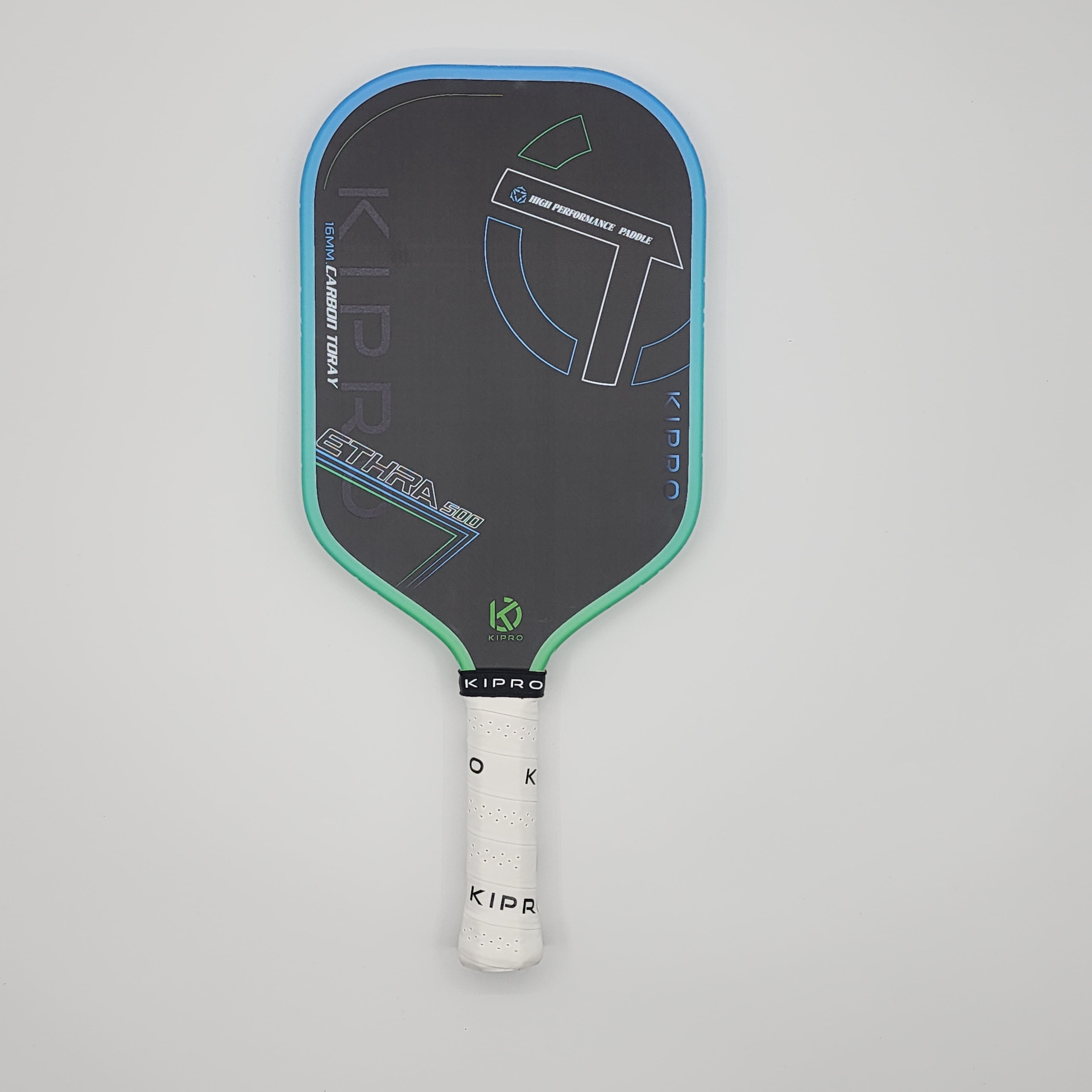 Kipro Hyperion Carbon Friction Surface 16mm Pickleball Paddle with Racket Cover, Elongated Handle, Black