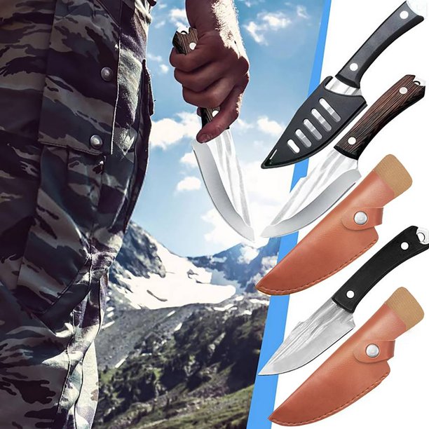 Cuchillo de chef de 4 pulgadas de acero forjado con alto contenido de carbono, hoja afilada de espiga completa con funda, cuchillo de cocina profesional para cocinar, acampar y hacer barbacoas.