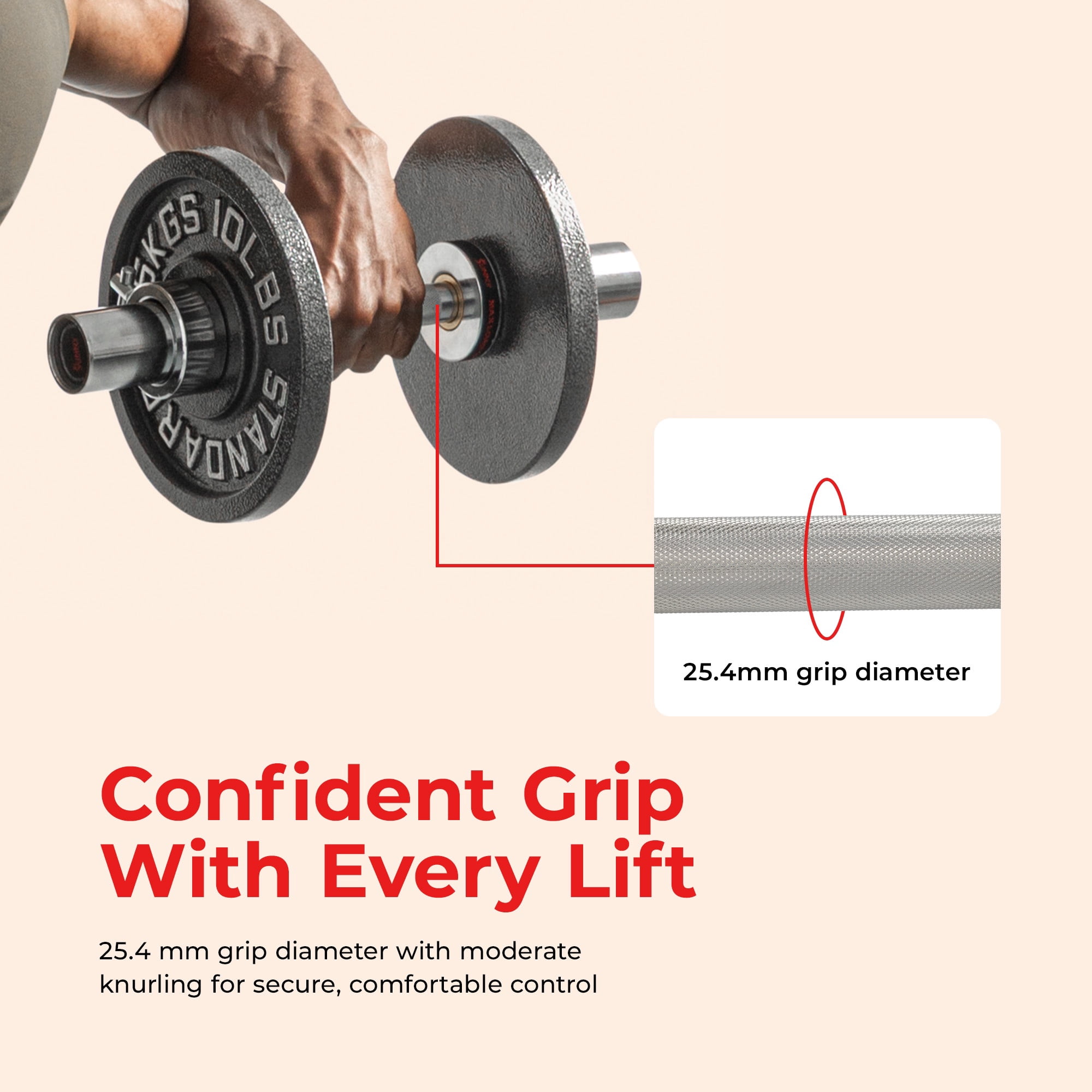 Sunny Health & Fitness 16" Olympic Dumbbell Bar with Spin-Lock Ring Collars