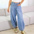 thumbnail image 6 of MIXUE Jeans For Women Solid Color Casual Fashion Loose Wide Leg Pants Washed Long Pants Scimitar Pants Trousers Daily-Wear,Blue,S, 6 of 6