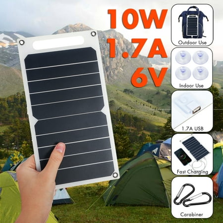 Portable Solar Panel Mobile Power Charger 10W 5V USB Charger Tablet Solar Charger with Four Suckers & 2 Carabiner For DIY Phone Outdoor