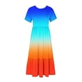 thumbnail image 6 of Penkiiy Women Gradient Print Short Sleeve Dress Loose Plain Casual Summer Flowy Tiered Long Maxi Dresses with Pockets 2XL Multicolor, 6 of 7