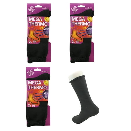 

3 Pair Ladies Black Heat Zone Heated Socks Thermal Insulated Boot Socks 100% Mega Brush