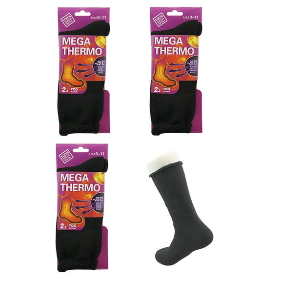 3 Pair Ladies Black Heat Zone Heated Socks Thermal Insulated Boot Socks 100% Mega Brush
