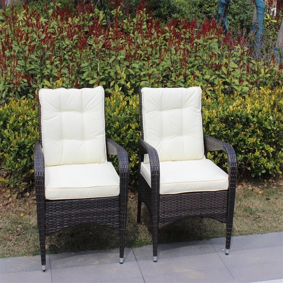 Knubmt 2 Pack Cushion Sear PE Rattan Dining Chair for Home, Bar, Dining Room, Garden, Beige