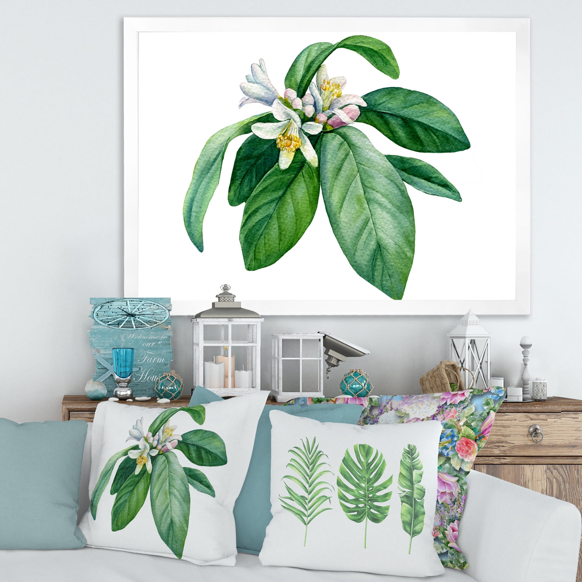 Flowering Mandarin With Branch 32 in x 16 in Framed Painting Canvas Art Print, by Designart