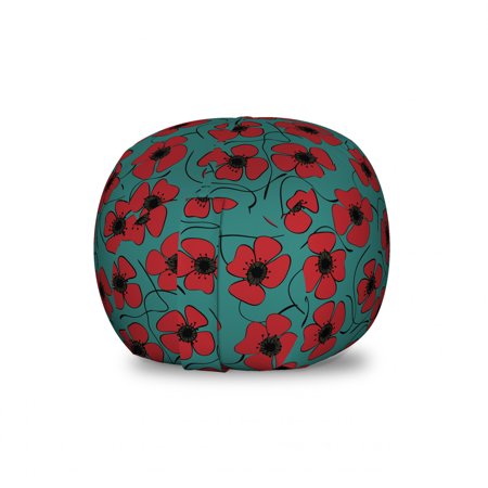 Poppy Flower Storage Toy Bag Chair  Hand Drawn Nature Growth Pattern with Swirls on Teal Background  Stuffed Animal Organizer Washable Bag  Small Size  Vermilion Black and Teal  by Ambesonne